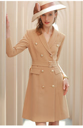Beige V-Neck Shirt Dress - FashionByTeresa